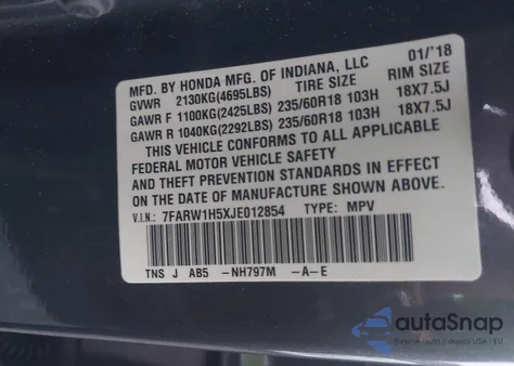 2018 Honda Cr-V Ex from USA, damaged, VIN 7FARW1H5XJE012854
